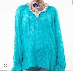 Aratta Turquoise Sheer Polka Dot Blouse